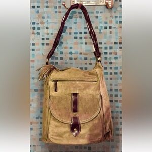 🍀COLDWATER CREEK🍀 SUEDE LEATHER OUTSIDE POCKETS BUCKET SHOULDER BAG PURSE🌳